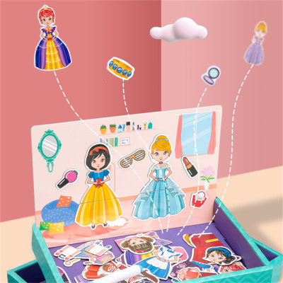 Jogo de troca de roupas de quebra-cabeça magnético infantil colorido beneficia brinquedos de adesivo intelectual