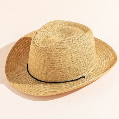 قبعة من القش بنمط كاوبوي بلون خالص للأطفال الصغار
