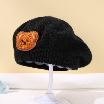 Baby Girl Solid Color Terry Patch Embroidered Beret