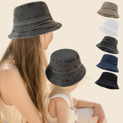 Toddler Solid Color Washed Denim Parent-Child Hat
