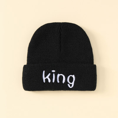 Baby Solid Color King Embroidered Knitted Hat