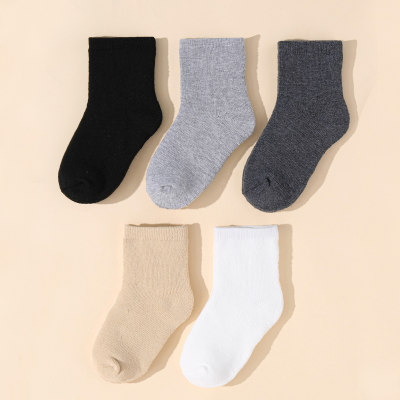 5-pair Baby Toddler Solid Color Basic Cuff Socks