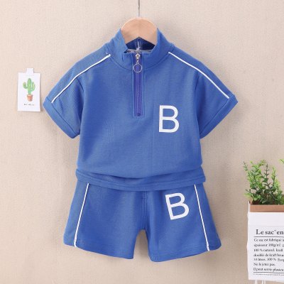 Toddler Boys Letter Solid Collar Top & Shorts