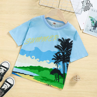 Kid Boy Summer Beach Print T-shirt