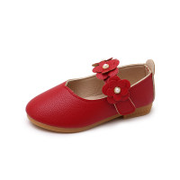 Girls big flower fashion leather shoes 21-30  Red