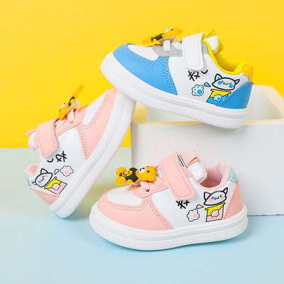 Sneakers in velcro con motivo gatto Cartoon a blocchi di colore per bambino