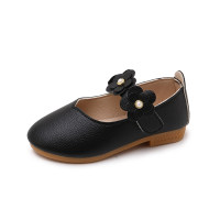 Girls big flower fashion leather shoes 21-30  Black