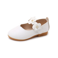 Girls big flower fashion leather shoes 21-30  White