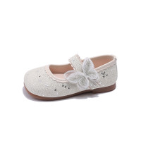 Girls' shiny big butterfly leather shoes 21-30  Beige