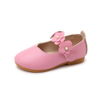 Girls big flower fashion leather shoes 21-30  Pink
