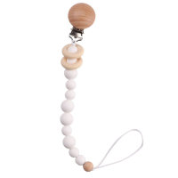Baby beech wood clip silicone beads molar pacifier chain  White