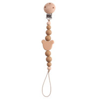 Beech wood clip silicone bead pacifier chain, baby teether anti-lost chain, baby toy anti-lost chain  Coffee