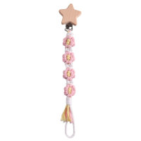 Prodotti per bambini con catena porta ciucci per bambini in cotone intrecciato a mano con stella a cinque punte in faggio  Rosa