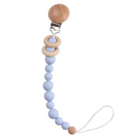 Baby beech wood clip silicone beads molar pacifier chain  Sky Blue