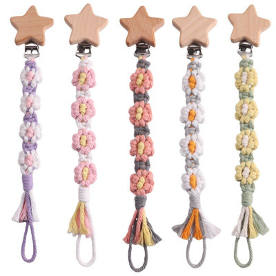 Beech five-pointed star hand-woven cotton flower baby pacifier chain baby products