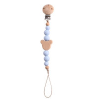 Chaîne de sucette en perles de silicone avec clip en bois de hêtre, chaîne anti-perte pour anneau de dentition pour bébé, chaîne anti-perte pour jouet pour bébé  Bleu ciel