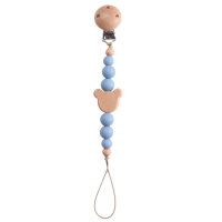Chaîne de sucette en perles de silicone avec clip en bois de hêtre, chaîne anti-perte pour anneau de dentition pour bébé, chaîne anti-perte pour jouet pour bébé  Bleu