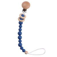 Baby beech wood clip silicone beads molar pacifier chain  Deep Blue