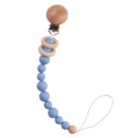 Baby beech wood clip silicone beads molar pacifier chain  Blue