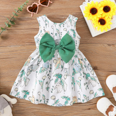 Summer new style round neck sleeveless all-over printed fashionable dress for infants and young girls