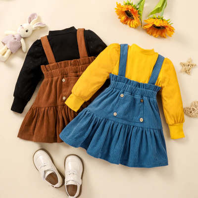Toddler Solid Color Puff Sleeve Top & Overalls