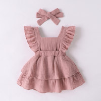 Infant girl square neck ruffle lady dress  Pink