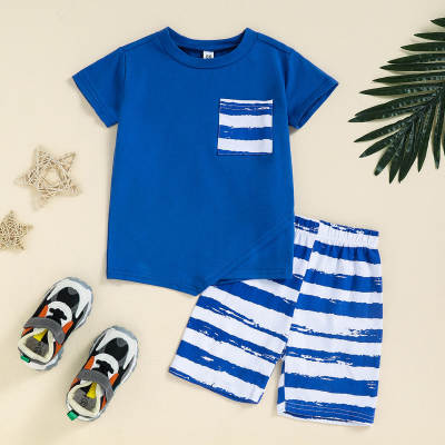 Toddler Boy Casual Striped Asymmetric T-shirt & Shorts