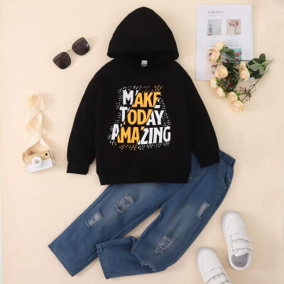 Kid Letter Printed Hooded Sweater & Jeans
