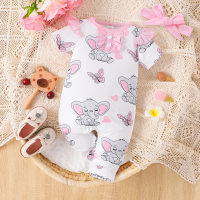 Novo verão em torno do pescoço manga curta ombro voador bebê elefante rosa impressão curto roupas de escalada para meninas infantis  Rosa