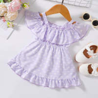 Baby Girl Allover Heart Printed Lapel Sleeveless Dress  Light Purple
