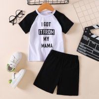2-piece Toddler Boy Color-block Letter Printed Short Sleeve T-shirt & Solid Color Shorts  White