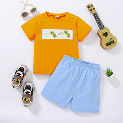 Boys suit 2~7 years old boy summer embroidered casual pullover short-sleeved two-piece set