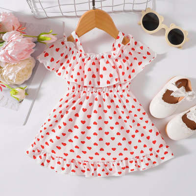 Baby Girl Allover Heart Printed Lapel Sleeveless Dress