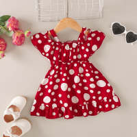 Baby Girl Allover Heart Printed Lapel Sleeveless Dress  Red