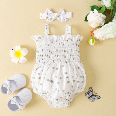 Baby Girl 2 Pieces Polka-dot Snow Floral Pattern Sleeveless Triangle Romper & Headband