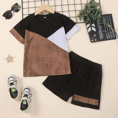 Boys Summer Color-block Casual T-shirt & Shorts