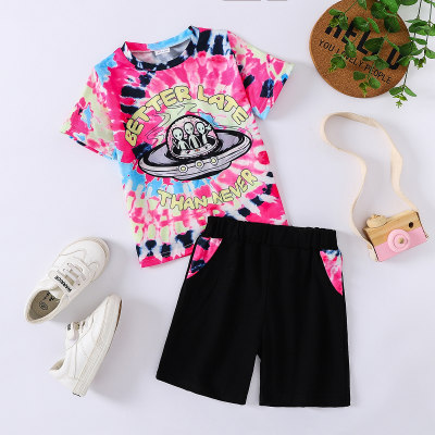 Boys Summer Round Neck Short Sleeve Printed Fashion Trend Boys Two-piece Casual Set