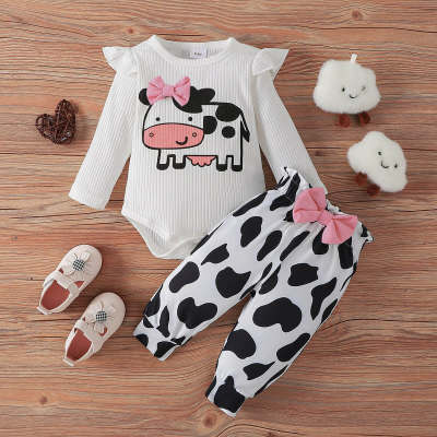 Infant and toddler girl long-sleeved robe suit cartoon print cute newborn two-piece set