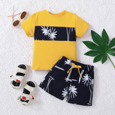 2-piece Toddler Boy Coconut Tree Patchwork Short Sleeve T-shirt & Matching Shorts