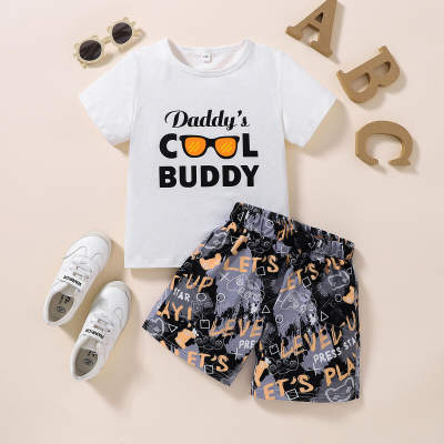 2-piece Toddler Boy Letter Printed Short Sleeve T-shirt & Allover Printing Shorts