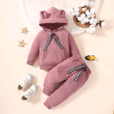 Toddler Girls Casual Letter Solid Color Hooded Sweater & Pants
