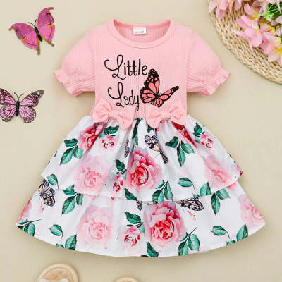 Toddler Girl Sweet Floral Bow Knot Decor Dress