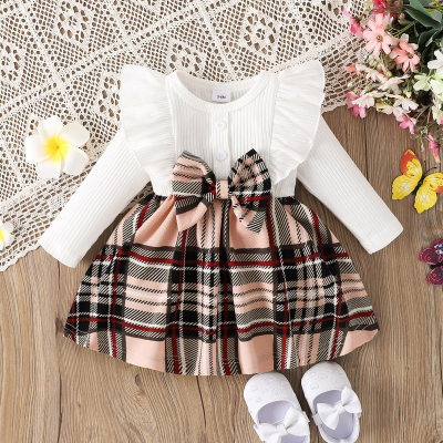 Spring and Autumn New Style Round Neck Long Sleeve Single Breasted Stitching Infant Girl Fashion Princess Dress