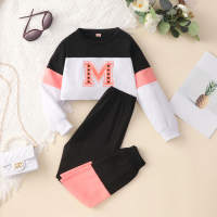 Kid Long-sleeve Color Block Shirt & Trousers  Pink