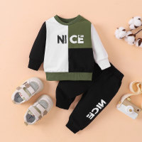 Baby Boy 2 Pieces Letter Pattern Color-block Sweater & Pants  Green
