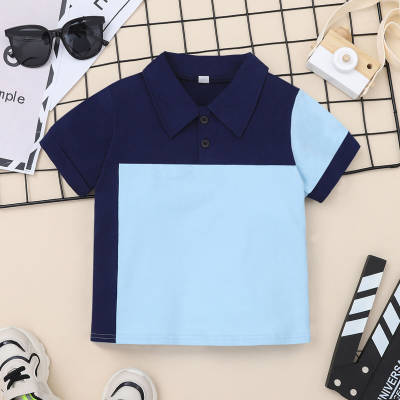 Boy Summer  Paneled Short Sleeve Shirt Collar Polo Shirt