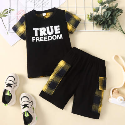 Toddler Letter Printed Plaid T-shirt & Pants