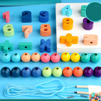 Holzschnürung Perlen Alphabet Buchstaben und Zahlen  Mehrfarbig