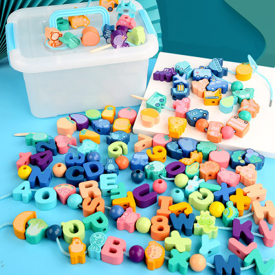 Wooden Lacing Beads Alphabet Letters and Numbers