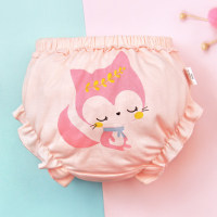 Baby Girl 100% Cotton Ruffled Cartoon Animal Pattern Bowknot Decor Briefs  Pink